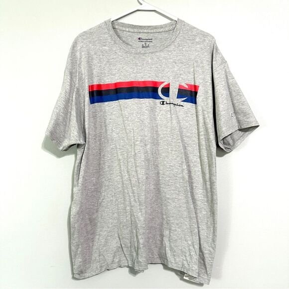 Champion men’s size XL gray short sleeved T-Shirt with stripes 607B4 - Picture 1 of 5